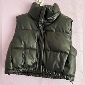 Zara black faux leather cropped puffer vest